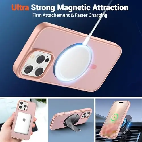 SUPFINE Magnetic for iPhone 16 Pro Max Case (Compatible with MagSafe) (Military Grade Drop Protection) Slim Translucent Matte Shockproof with Anti-Fingerprint Phone Case,Pink - 5