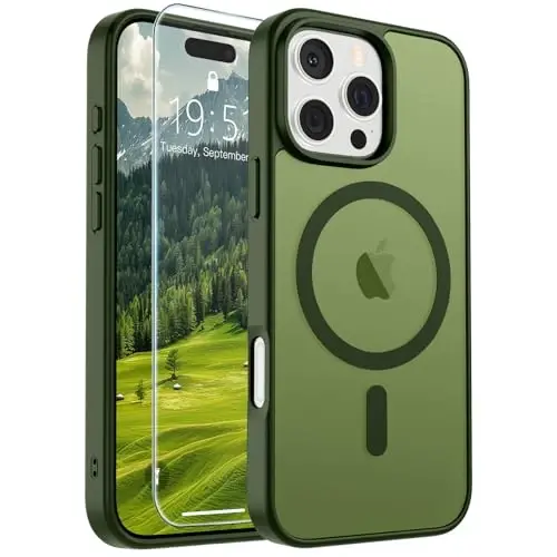 SUPFINE Magnetic for iPhone 16 Pro Max Case (Compatible with MagSafe) (Military Grade Drop Protection) Slim Translucent Matte Shockproof with Anti-Fingerprint Phone Case, Cangling Green 