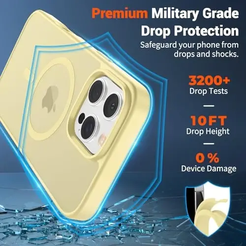 SUPFINE Magnetic for iPhone 16 Pro Max Case (Compatible with MagSafe) (Military Grade Drop Protection) Slim Translucent Matte Shockproof with Anti-Fingerprint Phone Case,Buttercream Yellow - 3