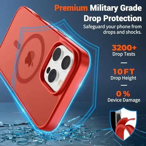 SUPFINE Magnetic for iPhone 16 Pro Max Case (Compatible with MagSafe) (Military Grade Drop Protection) Slim Translucent Matte Shockproof with Anti-Fingerprint Phone Case,Red - 3
