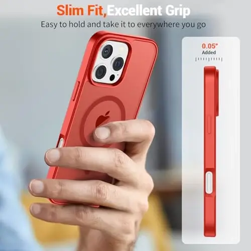 SUPFINE Magnetic for iPhone 16 Pro Max Case (Compatible with MagSafe) (Military Grade Drop Protection) Slim Translucent Matte Shockproof with Anti-Fingerprint Phone Case,Red - 7