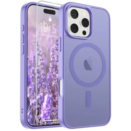SUPFINE Magnetic for iPhone 16 Pro Max Case Purple | With Screen Protector, Translucent Matte, Compatible with MagSafe, Military Grade Drop Proof, Rugged Shockproof Protective 