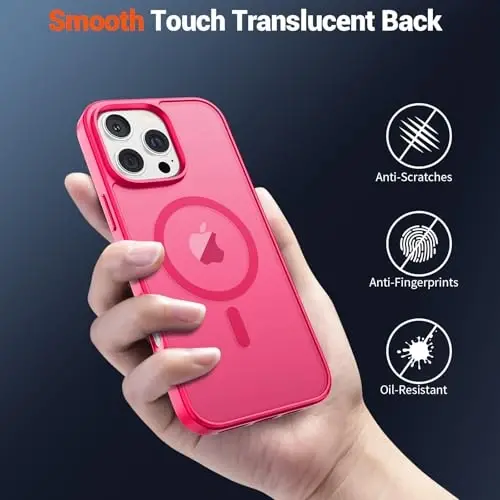 SUPFINE Magnetic for iPhone 16 Pro Max Case (Compatible with MagSafe) (Military Grade Drop Protection) Slim Translucent Matte Shockproof with Anti-Fingerprint Phone Case, Hot Pink - 6