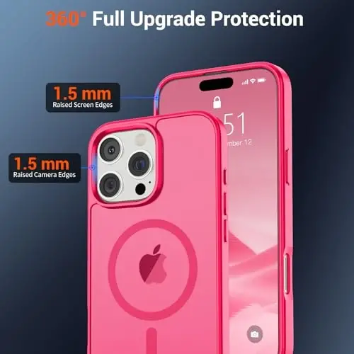 SUPFINE Magnetic for iPhone 16 Pro Max Case (Compatible with MagSafe) (Military Grade Drop Protection) Slim Translucent Matte Shockproof with Anti-Fingerprint Phone Case, Hot Pink - 4