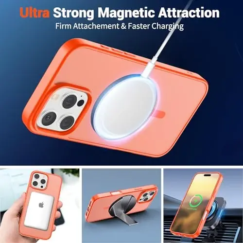 SUPFINE Magnetic for iPhone 16 Pro Max Case (Compatible with MagSafe) (Military Grade Drop Protection) Slim Translucent Matte Shockproof with Anti-Fingerprint Phone Case,Orange - 5