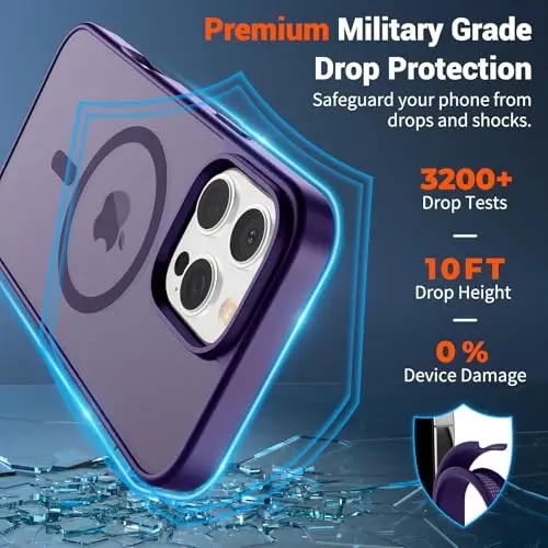 SUPFINE Magnetic for iPhone 16 Pro Max Case(Compatible with MagSafe)(Military Grade Drop Protection) Slim Translucent Matte Shockproof with Anti-Fingerprint Phone Case,Dark Purple - 2