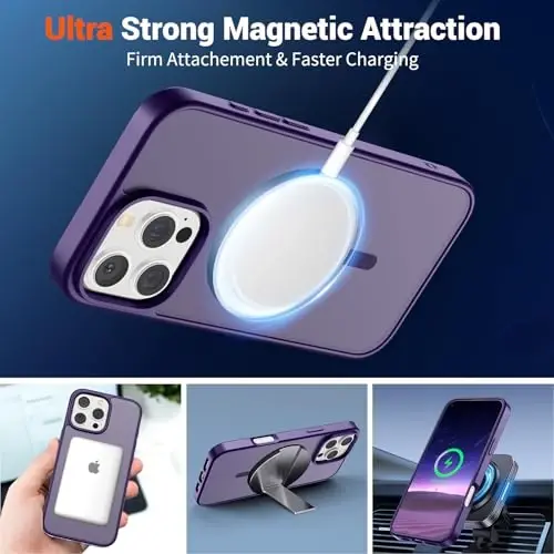 SUPFINE Magnetic for iPhone 16 Pro Max Case(Compatible with MagSafe)(Military Grade Drop Protection) Slim Translucent Matte Shockproof with Anti-Fingerprint Phone Case,Dark Purple - 4