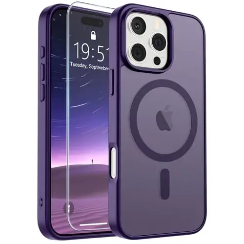 SUPFINE Magnetic for iPhone 16 Pro Max Case(Compatible with MagSafe)(Military Grade Drop Protection) Slim Translucent Matte Shockproof with Anti-Fingerprint Phone Case,Dark Purple - 6
