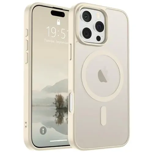 SUPFINE Magnetic for iPhone 16 Pro Max Case (Compatible with MagSafe) (Military Grade Drop Protection) Slim Translucent Matte Shockproof with Anti-Fingerprint Phone Case,Antique White 