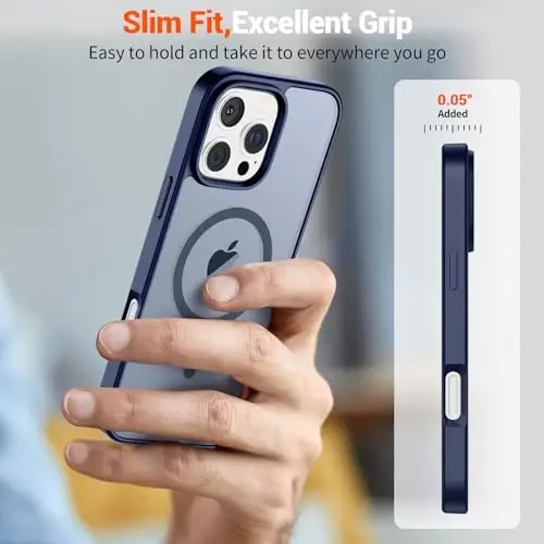 SUPFINE Magnetic for iPhone 16 Pro Max Case (Compatible with MagSafe) (Military Grade Drop Protection) Translucent Matte with Anti-Fingerprint Phone Case,Navy Blue - 7