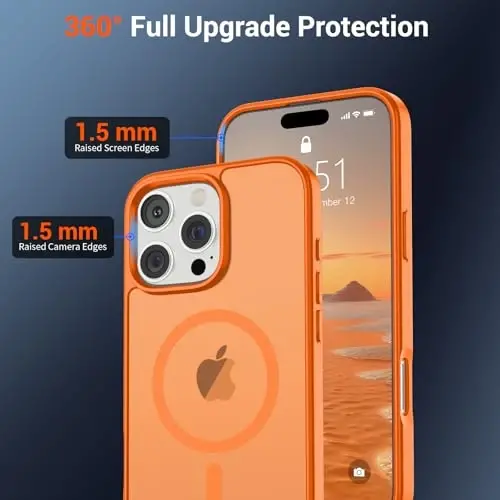 SUPFINE iPhone 16 Pro Max uchun magnitli g'ilof, ekran himoyachisi bilan (MagSafe bilan mos keladi) (Harbiy darajadagi tushishdan himoya) Shaffof matli zarbalarga chidamli telefon g'ilofi, Yulduzli to'q sariq - 4