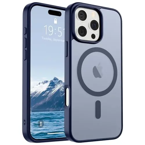 SUPFINE iPhone 16 Pro Max uchun magnitli g‘ilof (MagSafe bilan mos) (Harbiy darajadagi tushishdan himoya) Barmoq izlariga qarshi yarim shaffof matli telefon g‘ilofi, to‘q ko‘k 