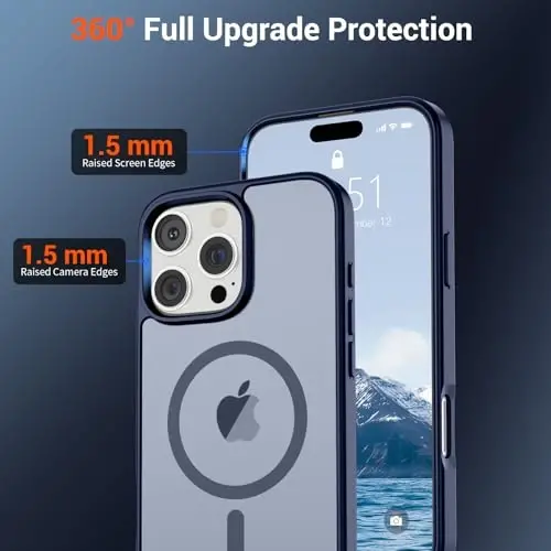 SUPFINE iPhone 16 Pro Max uchun magnitli g‘ilof (MagSafe bilan mos) (Harbiy darajadagi tushishdan himoya) Barmoq izlariga qarshi yarim shaffof matli telefon g‘ilofi, to‘q ko‘k - 4