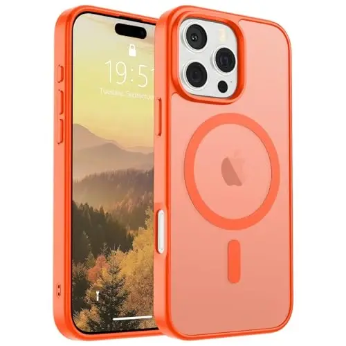 SUPFINE iPhone 16 Pro Max uchun magnitli gʻilof (MagSafe bilan mos) (Harbiy standartdagi zarbadan himoya) Yupqa yarim shaffof mat zarbga chidamli barmoq izlariga qarshi telefon gʻilofi, toʻq sariq 