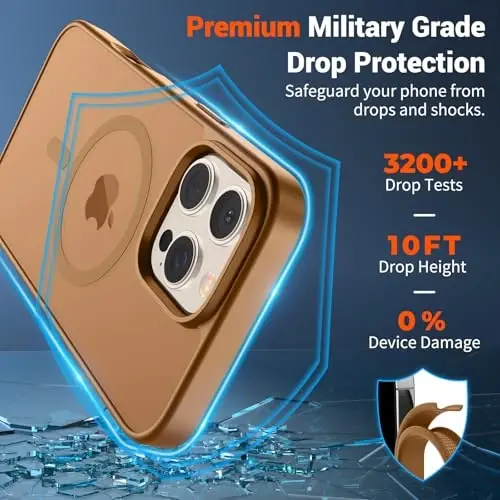 SUPFINE iPhone 16 Pro Max uchun magnitli gʻilof (MagSafe bilan mos) (Harbiy standartdagi zarbadan himoya) Yupqa yarim shaffof mato, barmoq izlariga qarshi telefon gʻilofi, jigarrang - 3
