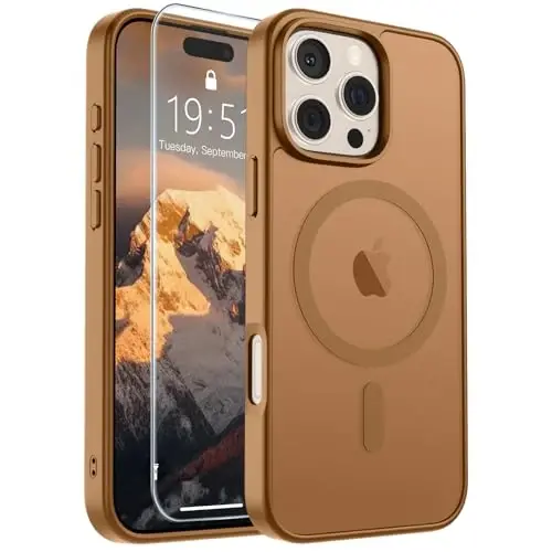 SUPFINE iPhone 16 Pro Max uchun magnitli gʻilof (MagSafe bilan mos) (Harbiy standartdagi zarbadan himoya) Yupqa yarim shaffof mato, barmoq izlariga qarshi telefon gʻilofi, jigarrang - 1