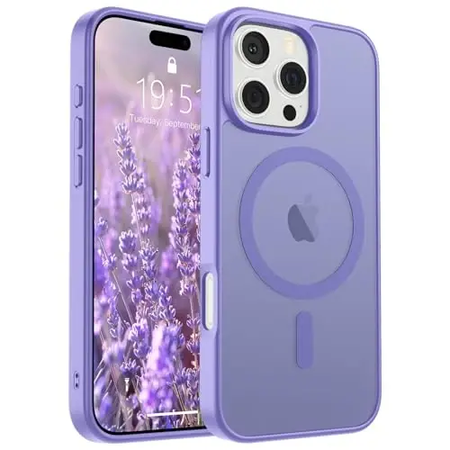 SUPFINE iPhone 16 Pro Max uchun magnitli g'ilof (MagSafe bilan mos) (harbiy standartlarga javob beradigan darajada tushishdan himoya) Yaxshi o'tkazmaydigan mato Shokga chidamli barmoq izlariga qarshi telefon g'ilofi, Binafsha 