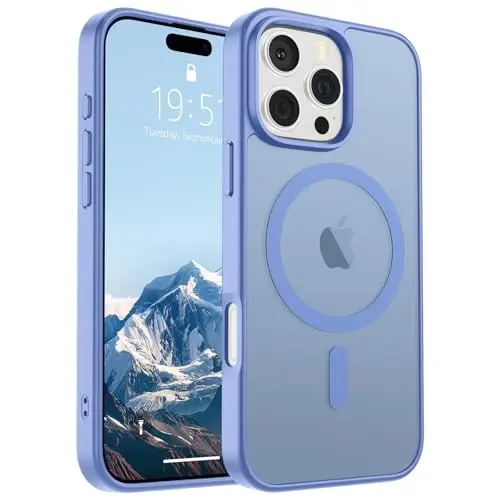 SUPFINE iPhone 16 Pro Max uchun magnitli g'ilof (MagSafe bilan mos keladi) (Harbiy darajadagi tushishdan himoya) Yupqa yarim shaffof mat zarbaga chidamli telefon g'ilofi, Moviy Binafsha 