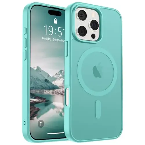 SUPFINE iPhone 16 Pro Max uchun magnitli g'ilof (MagSafe bilan mos keladi) (harbiy darajadagi tushishdan himoya) Yupqa yarim shaffof mat zarbga chidamli, barmoq izlariga qarshi telefon g'ilofi, ko'k yashil - 1