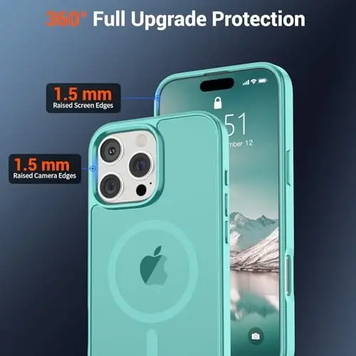 SUPFINE iPhone 16 Pro Max uchun magnitli g'ilof (MagSafe bilan mos keladi) (harbiy darajadagi tushishdan himoya) Yupqa yarim shaffof mat zarbga chidamli, barmoq izlariga qarshi telefon g'ilofi, ko'k yashil - 4