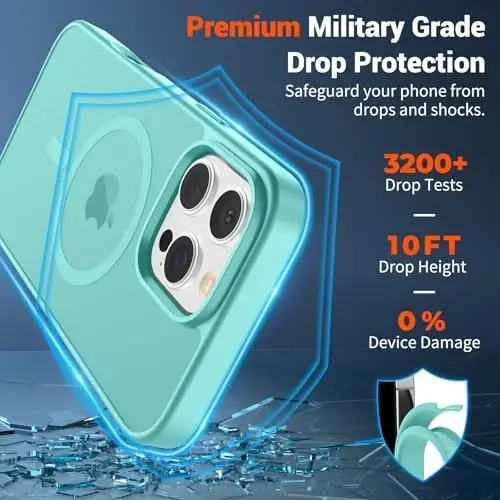 SUPFINE iPhone 16 Pro Max uchun magnitli g'ilof (MagSafe bilan mos keladi) (harbiy darajadagi tushishdan himoya) Yupqa yarim shaffof mat zarbga chidamli, barmoq izlariga qarshi telefon g'ilofi, ko'k yashil - 3