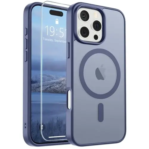 SUPFINE iPhone 16 Pro uchun magnitli gʻilof (MagSafe bilan mos) (harbiy darajadagi tushishdan himoya) Yengil yarim shaffof matli zarbga chidamli barmoq izlariga qarshi telefon gʻilofi, Lavanda kulrang - 6