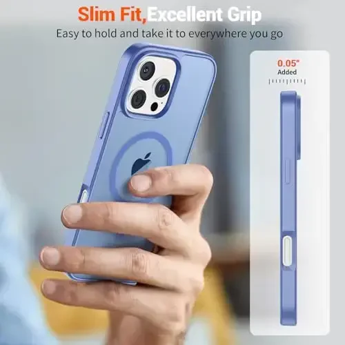 SUPFINE iPhone 16 Pro uchun magnitli g'ilof (MagSafe bilan mos) (Harbiy darajadagi tushishdan himoya) Yupqa shaffof mato zarbga chidamli barmoq izlariga qarshi telefon g'ilofi, Moviy Binafsha - 7