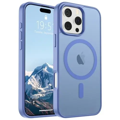 SUPFINE iPhone 16 Pro uchun magnitli g'ilof (MagSafe bilan mos) (Harbiy darajadagi tushishdan himoya) Yupqa shaffof mato zarbga chidamli barmoq izlariga qarshi telefon g'ilofi, Moviy Binafsha 