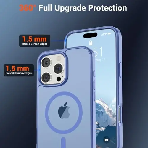 SUPFINE iPhone 16 Pro uchun magnitli g'ilof (MagSafe bilan mos) (Harbiy darajadagi tushishdan himoya) Yupqa shaffof mato zarbga chidamli barmoq izlariga qarshi telefon g'ilofi, Moviy Binafsha - 4