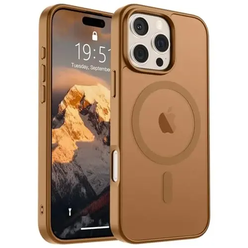 SUPFINE iPhone 16 Pro uchun magnitli g‘ilof (MagSafe bilan mos) (Harbiy darajadagi tushishdan himoya) Yupqa yarim shaffof matli zarbga chidamli barmoq izlariga qarshi telefon g‘ilofi, jigarrang 