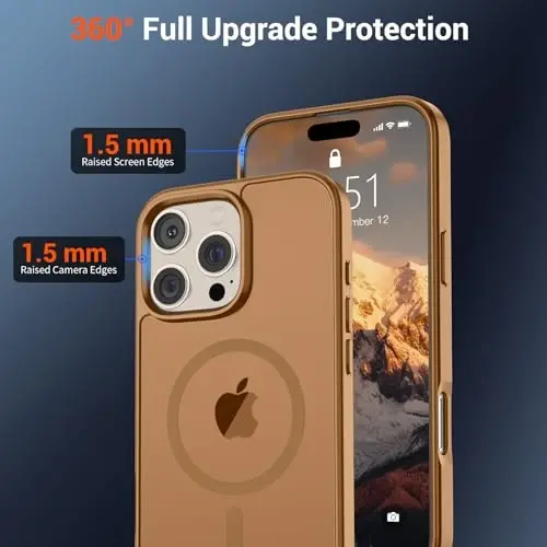 SUPFINE iPhone 16 Pro uchun magnitli g‘ilof (MagSafe bilan mos) (Harbiy darajadagi tushishdan himoya) Yupqa yarim shaffof matli zarbga chidamli barmoq izlariga qarshi telefon g‘ilofi, jigarrang - 4