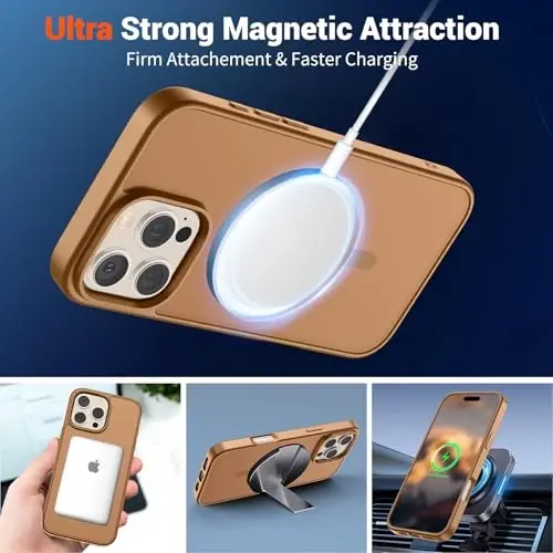 SUPFINE iPhone 16 Pro uchun magnitli g‘ilof (MagSafe bilan mos) (Harbiy darajadagi tushishdan himoya) Yupqa yarim shaffof matli zarbga chidamli barmoq izlariga qarshi telefon g‘ilofi, jigarrang - 5