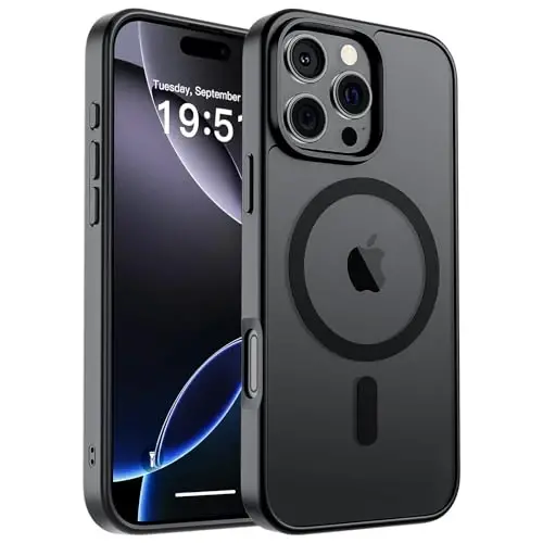 SUPFINE iPhone 16 Pro uchun magnitli gʻilof (MagSafe bilan mos) (Harbiy standartga mos tushishdan himoya) Yarim shaffof mat, barmoq izlariga qarshi telefon qopqogʻi, qora - SUPFINE
