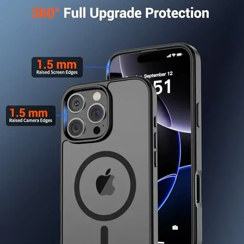 SUPFINE iPhone 16 Pro uchun magnitli gʻilof (MagSafe bilan mos) (Harbiy standartga mos tushishdan himoya) Yarim shaffof mat, barmoq izlariga qarshi telefon qopqogʻi, qora - 4
