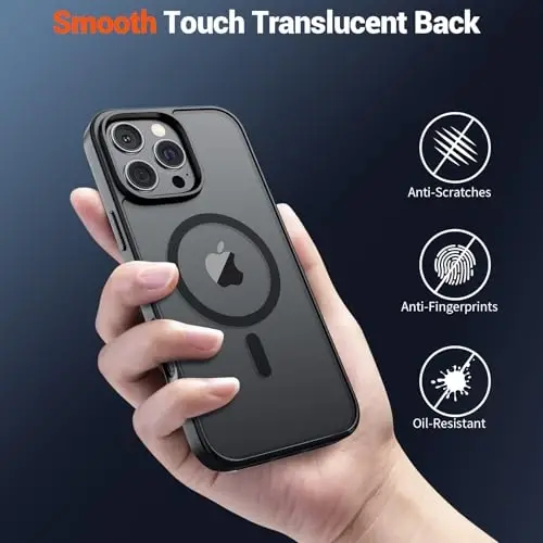 SUPFINE iPhone 16 Pro uchun magnitli gʻilof (MagSafe bilan mos) (Harbiy standartga mos tushishdan himoya) Yarim shaffof mat, barmoq izlariga qarshi telefon qopqogʻi, qora - 6