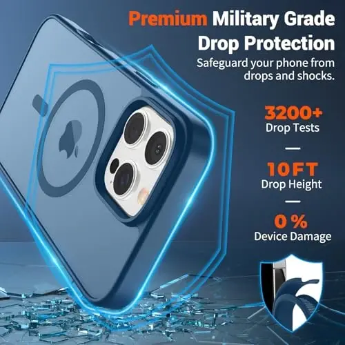 SUPFINE iPhone 16 Pro uchun magnitli g'ilof (MagSafe bilan mos keladi) (Harbiy darajadagi tushishdan himoya) Yupqa yarim shaffof mat zarbga chidamli barmoq izlariga qarshi telefon g'ilofi, to'q ko'k - 3