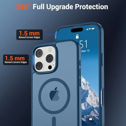 SUPFINE iPhone 16 Pro uchun magnitli g'ilof (MagSafe bilan mos keladi) (Harbiy darajadagi tushishdan himoya) Yupqa yarim shaffof mat zarbga chidamli barmoq izlariga qarshi telefon g'ilofi, to'q ko'k - 4