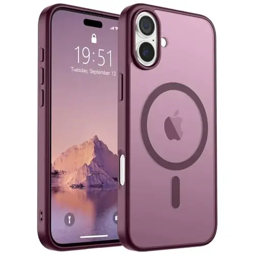 SUPFINE iPhone 16 uchun magnitli g‘ilof (MagSafe bilan mos) (harbiy darajadagi tushishdan himoya) Yupqa shaffof matli zarbga chidamli barmoq izlariga qarshi telefon g‘ilofi, vino rangi - SUPFINE
