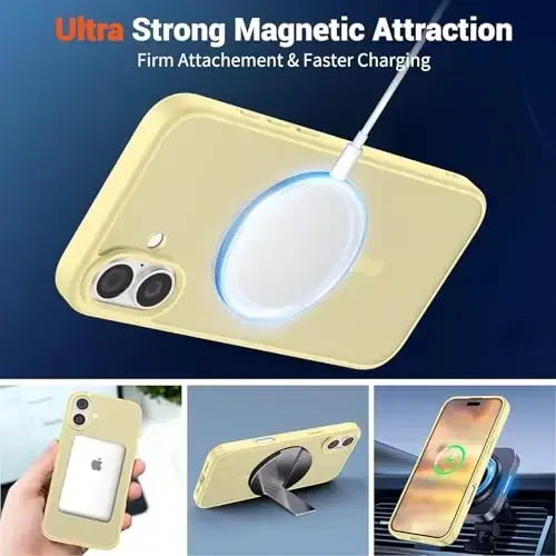 SUPFINE iPhone 16 uchun magnitli gʻilof (MagSafe bilan mos) (Harbiy darajadagi tushishdan himoya) Yupqa shaffof mato zarbga chidamli barmoq izlariga qarshi telefon gʻilofi, sariyogʻli sariq - 5