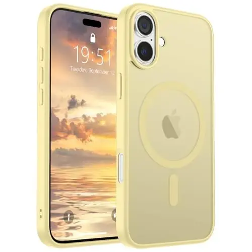 SUPFINE iPhone 16 uchun magnitli gʻilof (MagSafe bilan mos) (Harbiy darajadagi tushishdan himoya) Yupqa shaffof mato zarbga chidamli barmoq izlariga qarshi telefon gʻilofi, sariyogʻli sariq 