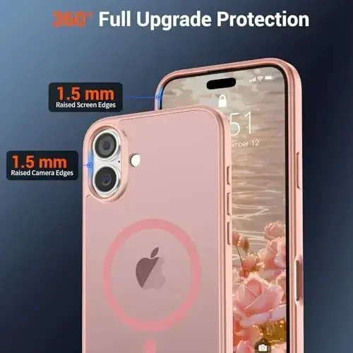 SUPFINE iPhone 16 uchun magnitli g‘ilof (MagSafe bilan mos) (harbiy darajadagi zarbadan himoya) Yupqa yarim shaffof matli zarbga chidamli barmoq izlariga qarshi telefon g‘ilofi, pushti - 4