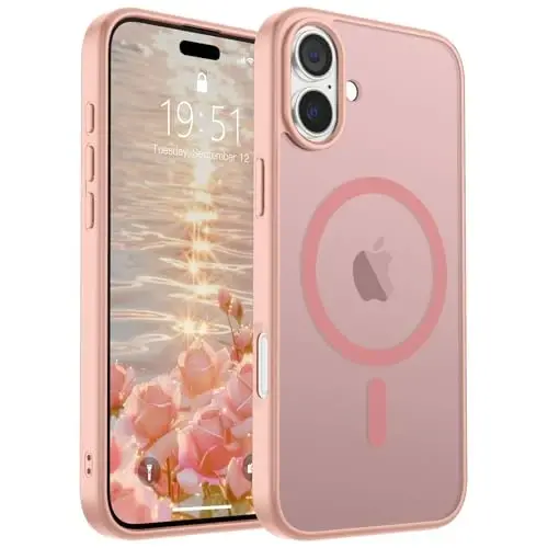 SUPFINE iPhone 16 uchun magnitli g‘ilof (MagSafe bilan mos) (harbiy darajadagi zarbadan himoya) Yupqa yarim shaffof matli zarbga chidamli barmoq izlariga qarshi telefon g‘ilofi, pushti 