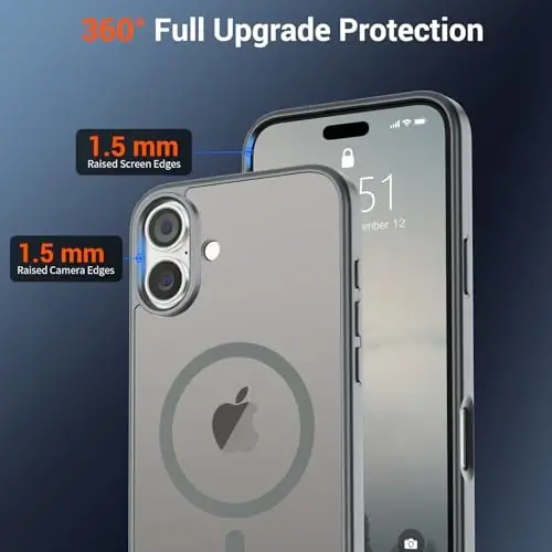 SUPFINE iPhone 16 uchun magnitli g'ilof (MagSafe bilan mos keladi) (Harbiy darajadagi tushishdan himoya) Yarim shaffof mat zarbga chidamli telefon qopqog'i, Kulrang - 4