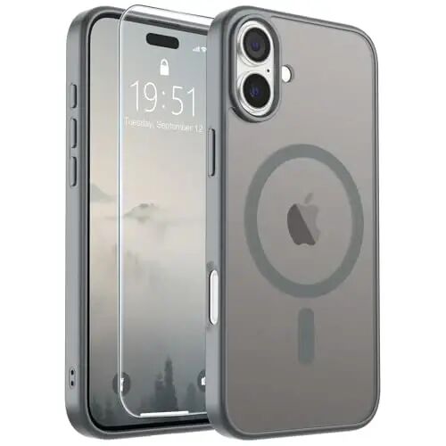 SUPFINE Magnetic for iPhone 16 Case (Compatible with MagSafe) (Military Grade Drop Protection) Translucent Matte Shockproof Phone Cover,Gray 