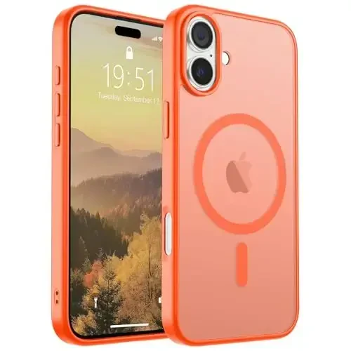 SUPFINE iPhone 16 uchun magnitli g‘ilof (MagSafe bilan mos keladi) (Harbiy darajadagi tushishdan himoya) Yupqa yarim shaffof mato zarbga chidamli barmoq izlariga qarshi telefon g‘ilofi, to‘q sariq - 1