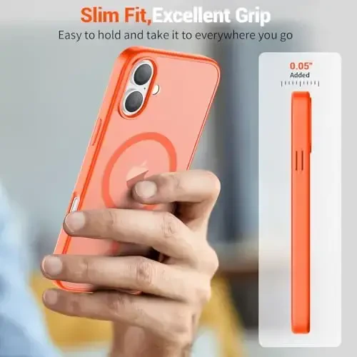 SUPFINE iPhone 16 uchun magnitli g‘ilof (MagSafe bilan mos keladi) (Harbiy darajadagi tushishdan himoya) Yupqa yarim shaffof mato zarbga chidamli barmoq izlariga qarshi telefon g‘ilofi, to‘q sariq - 7