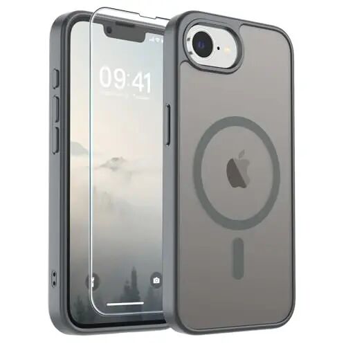 SUPFINE Magnetic for iPhone 17e Case/iPhone 16e Case Gray | With Screen Protector, Translucent Matte, Compatible with MagSafe, Military Grade Drop Proof, Rugged Shockproof Protective 