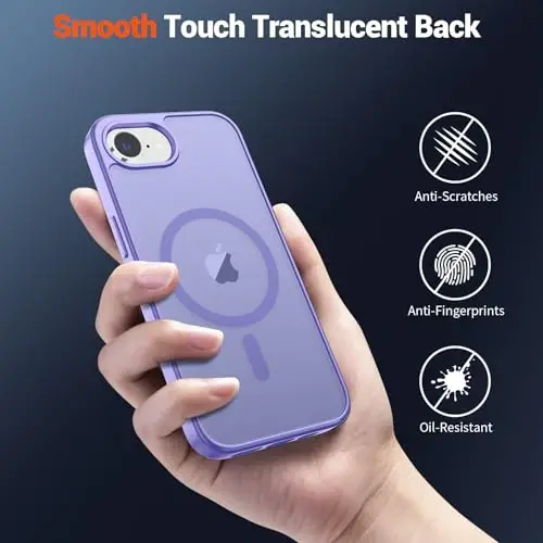 SUPFINE Magnetic for iPhone 17e Case/iPhone 16e Case (Compatible with MagSafe) (Military Grade Drop Protection) Slim Translucent Matte Shockproof with Anti-Fingerprint Phone Case,Purple - 5