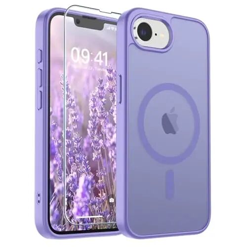 SUPFINE Magnetic for iPhone 17e Case/iPhone 16e Case Purple | With Screen Protector, Translucent Matte, Compatible with MagSafe, Military Grade Drop Proof, Rugged Shockproof Protective 