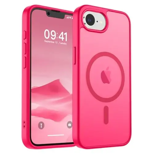 SUPFINE Magnetic for iPhone 17e Case/iPhone 16e Case (Compatible with MagSafe)(Military Grade Drop Protection) Slim Translucent Matte Shockproof with Anti-Fingerprint Phone Case,Hot Pink 
